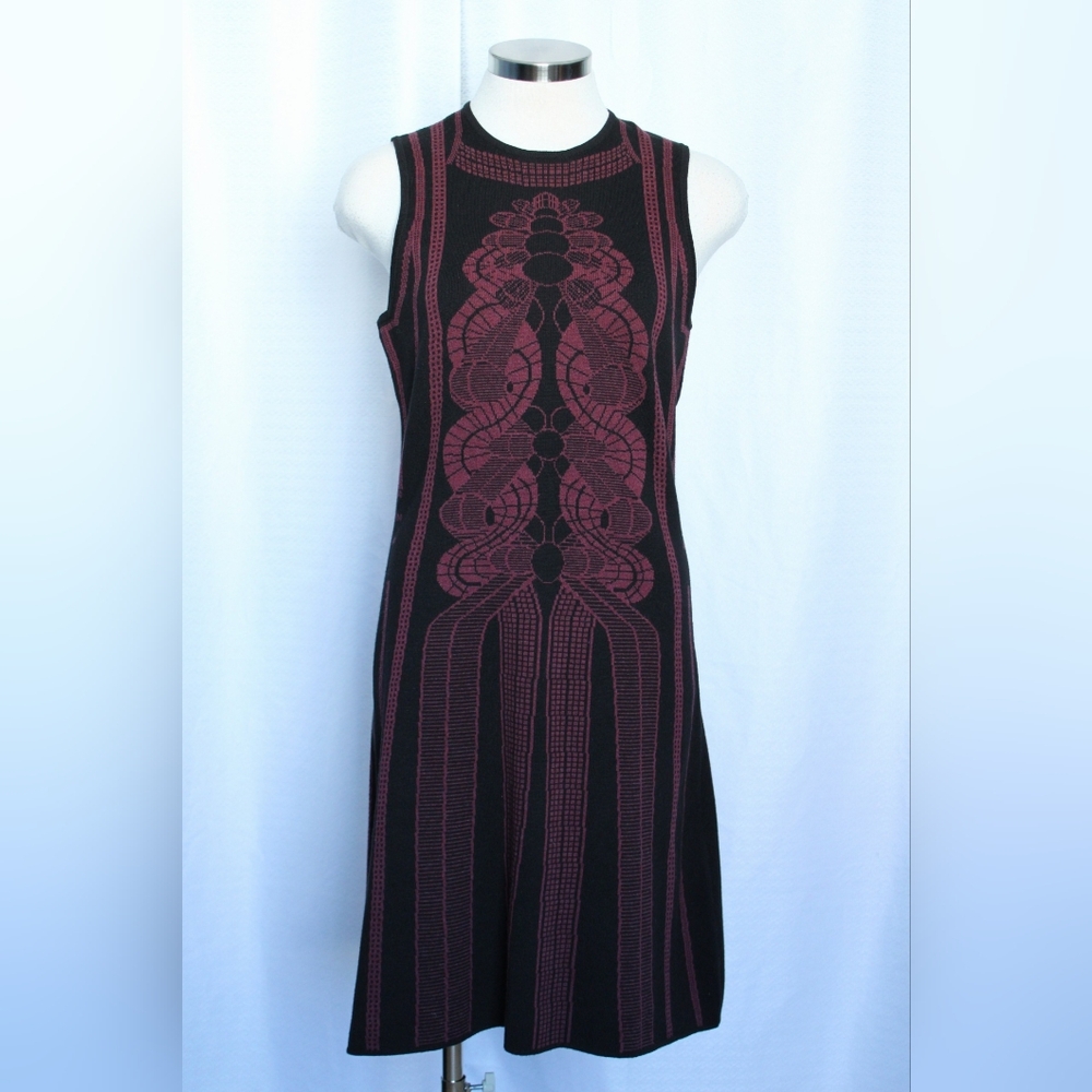 Max Studio Medium Black Burgundy Knit Midi Dress Sleeveless Bodycon